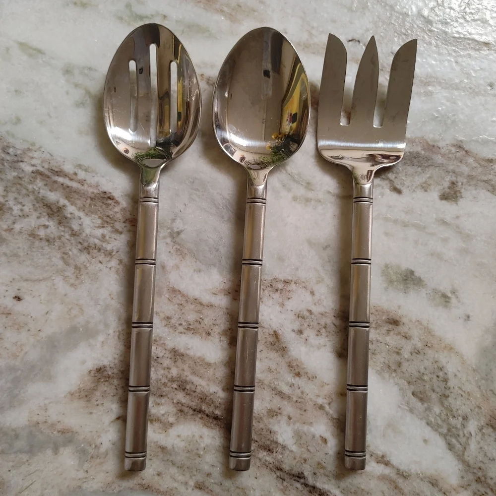Pier 1 Stainless Steel Bamboo Design Serving Flatware